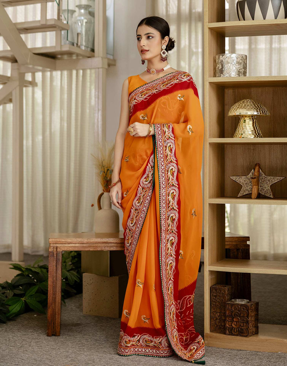 Turmeric Yellow Georgette Bandhani Embroidery Saree