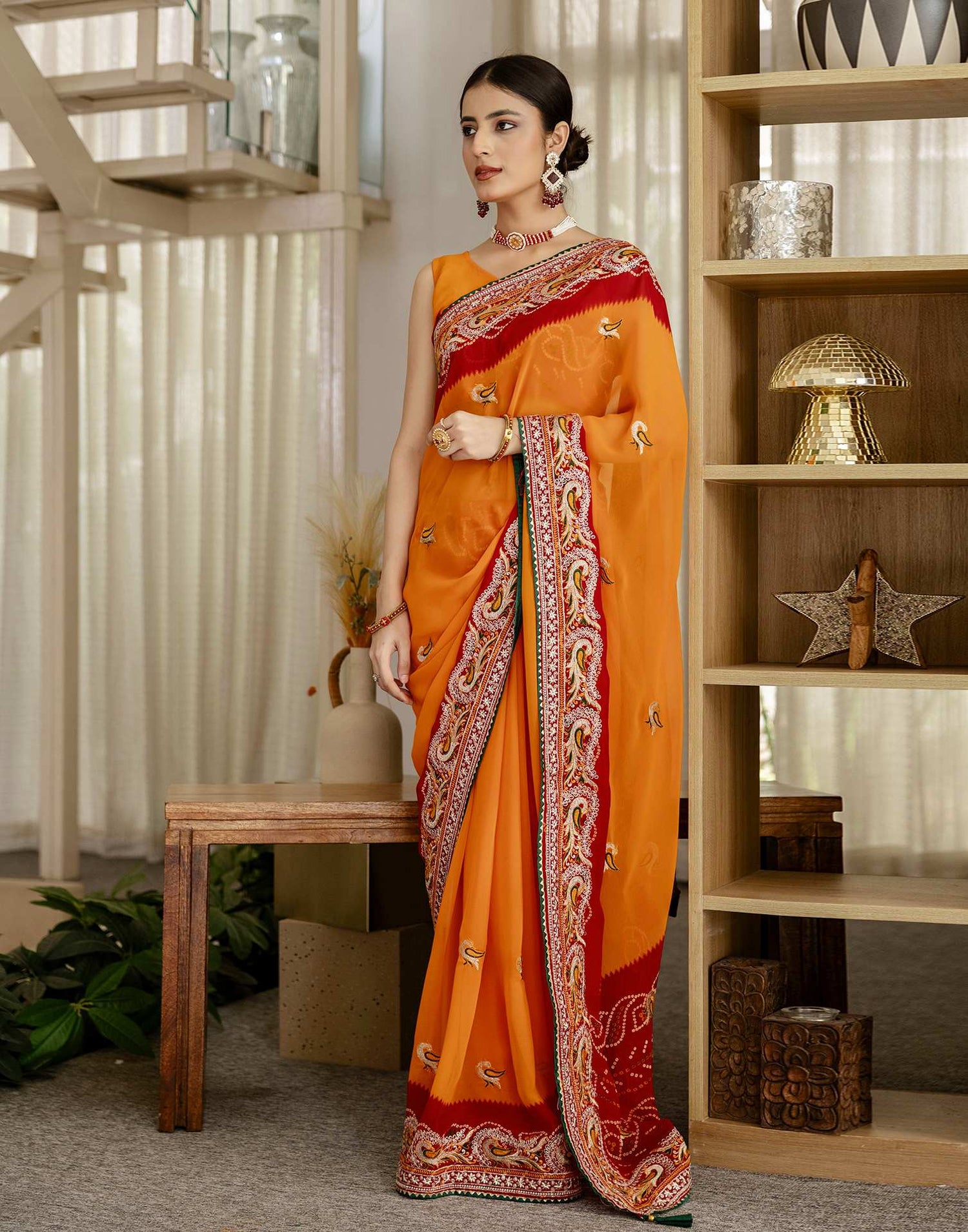 Turmeric Yellow Georgette Bandhani Embroidery Saree