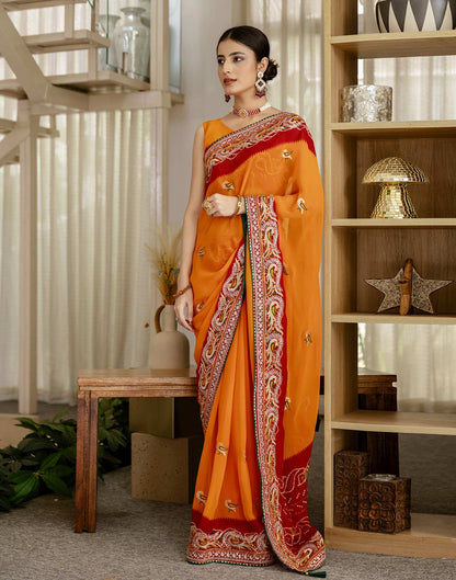 Turmeric Yellow Georgette Bandhani Embroidery Saree