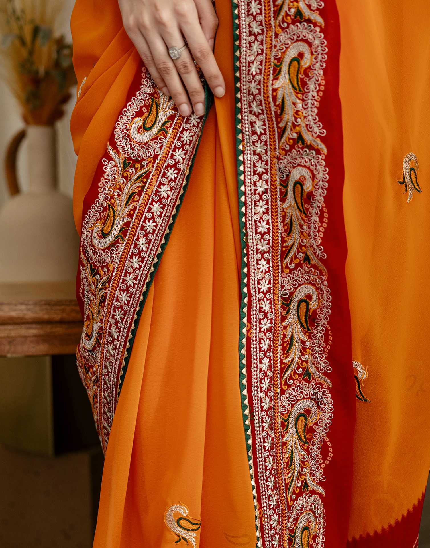 Turmeric Yellow Georgette Bandhani Embroidery Saree