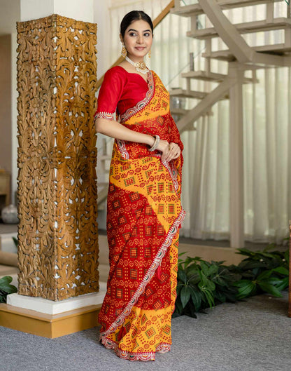 Red Georgette Printed Bandhani Saree