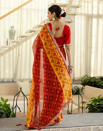 Red Georgette Printed Bandhani Saree