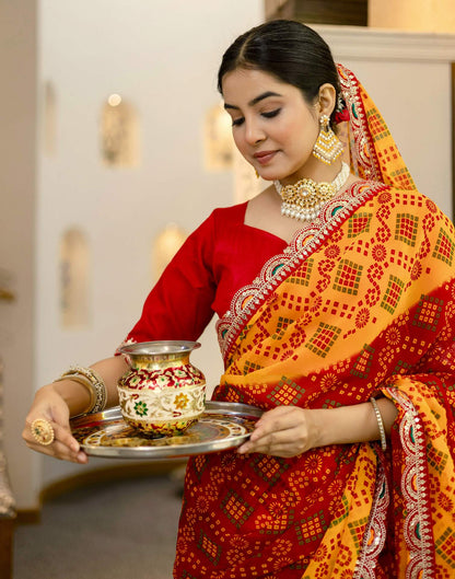 Red Georgette Printed Bandhani Saree
