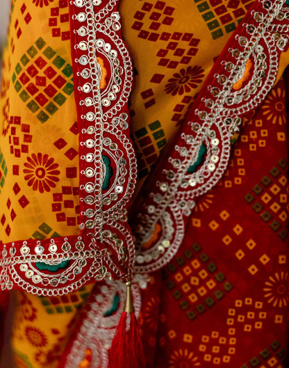 Red Georgette Printed Bandhani Saree