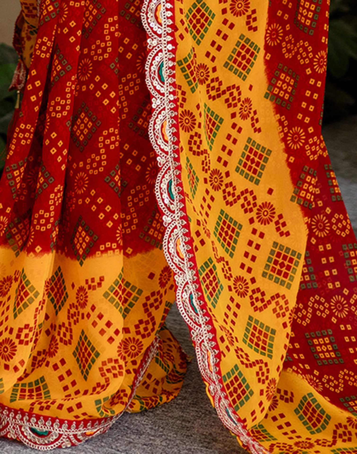 Red Georgette Printed Bandhani Saree