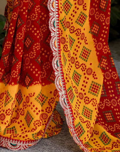Red Georgette Printed Bandhani Saree
