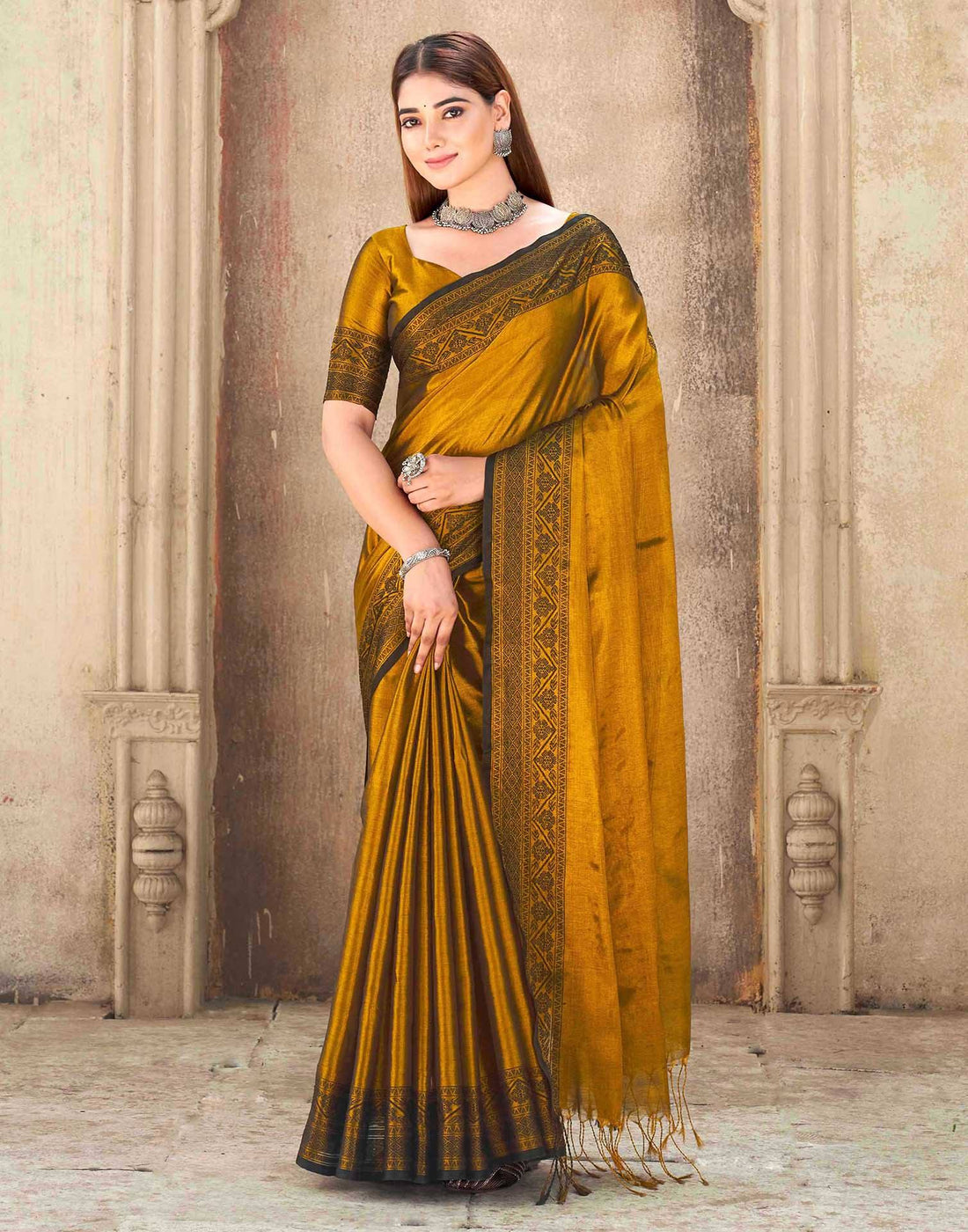 Golden Tissue Cotton Woven Saree