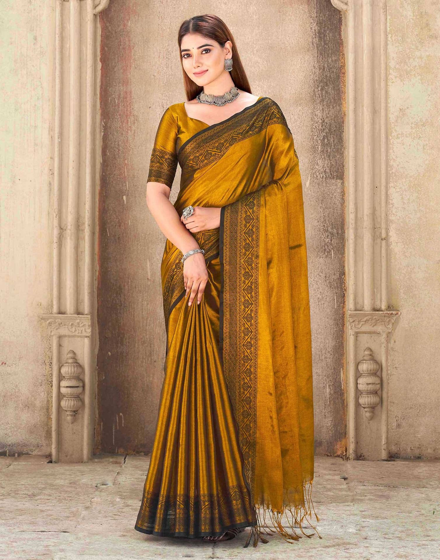 Golden Tissue Cotton Woven Saree
