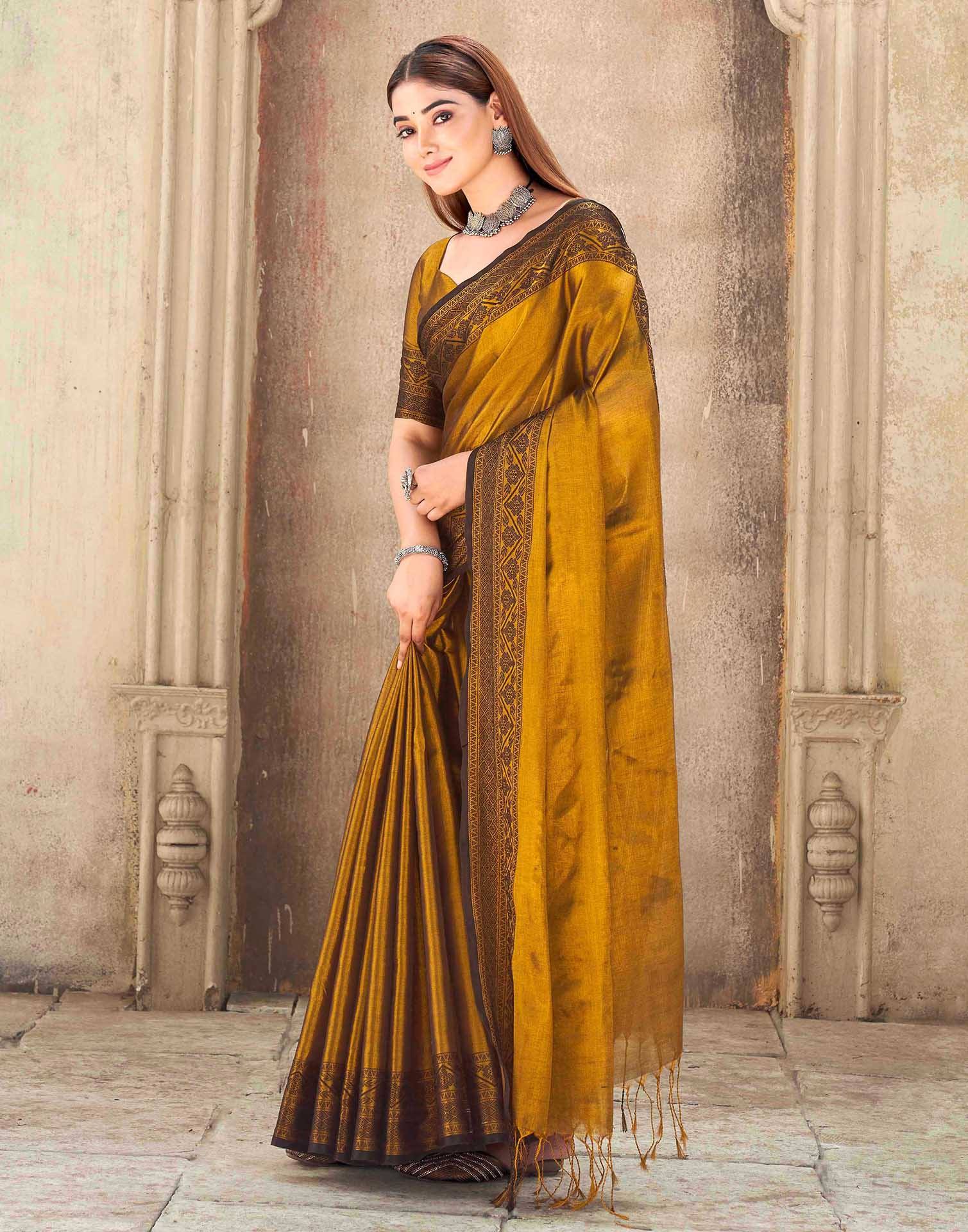 Golden Tissue Cotton Woven Saree