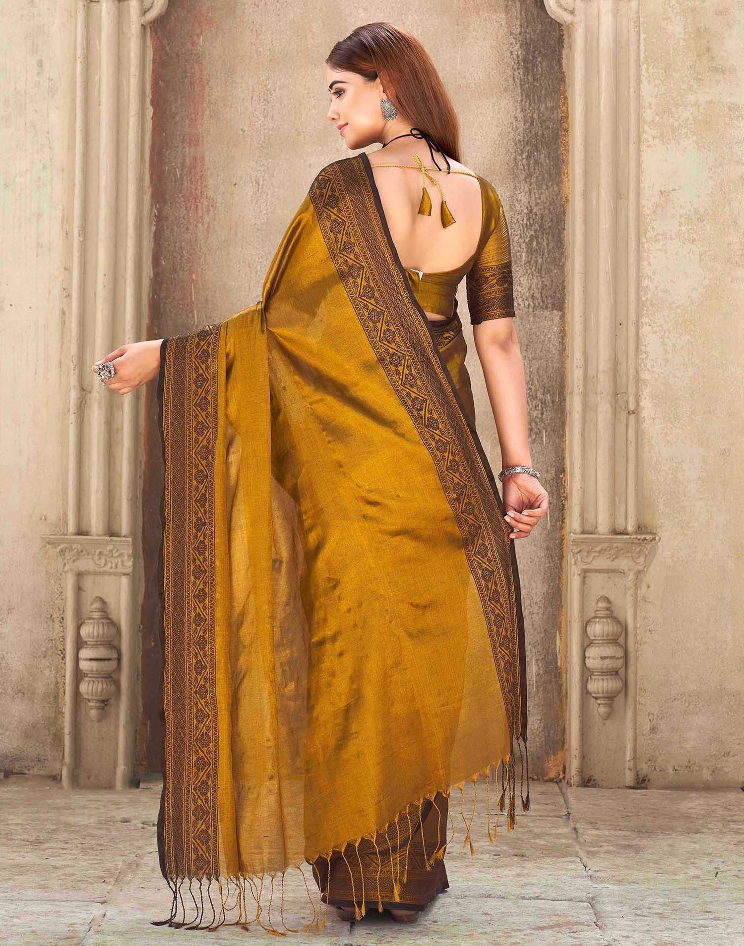 Golden Tissue Cotton Woven Saree