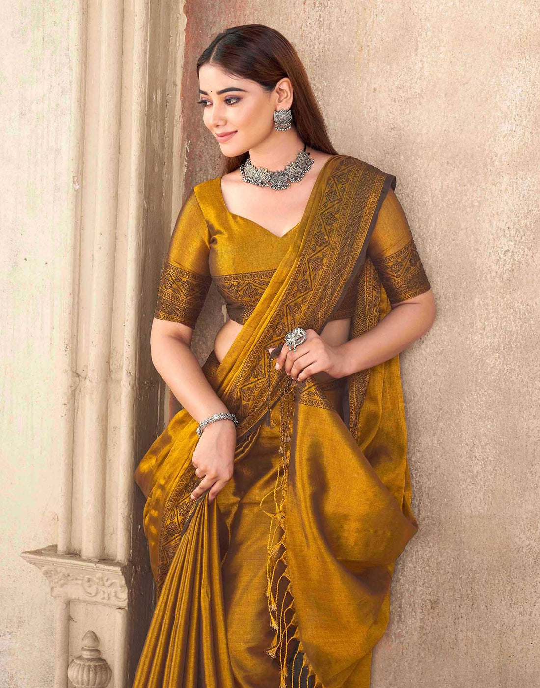Golden Tissue Cotton Woven Saree