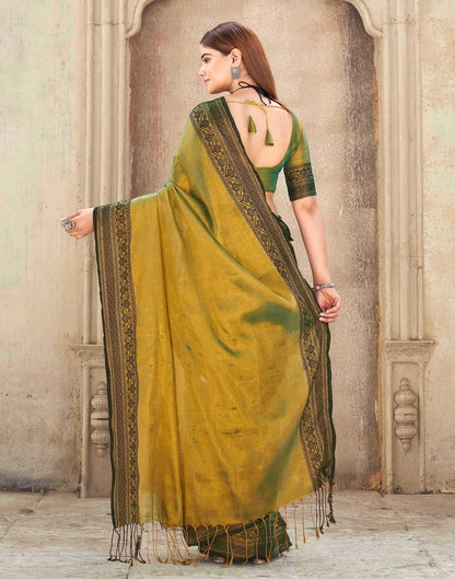 Dark Green Tissue Cotton Woven Saree