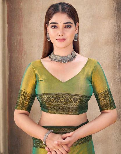 Dark Green Tissue Cotton Woven Saree