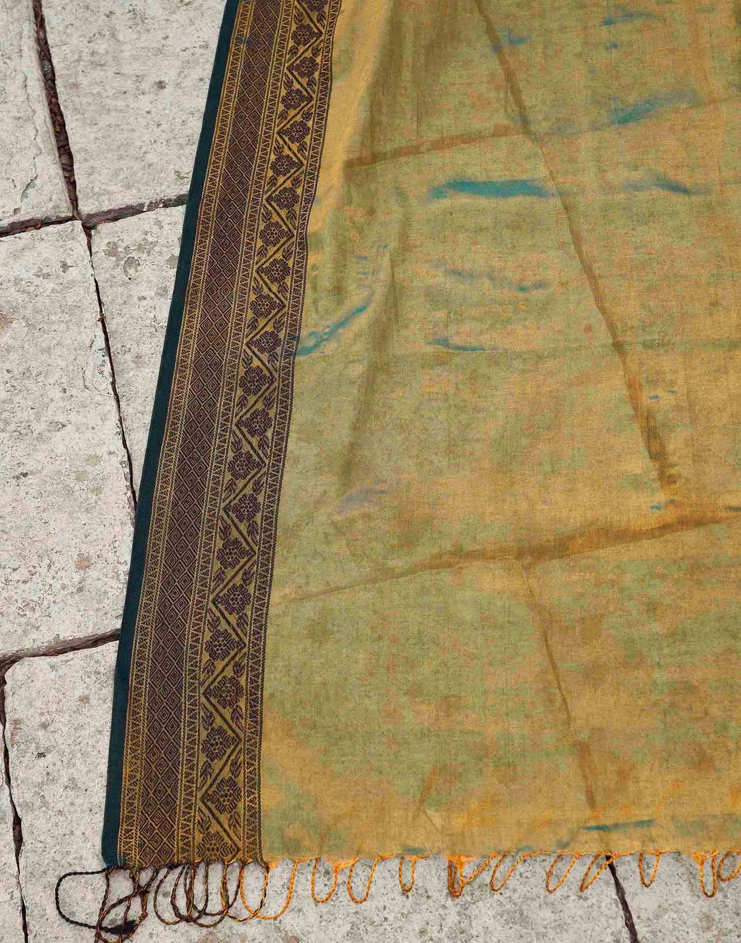 Dark Green Tissue Cotton Woven Saree