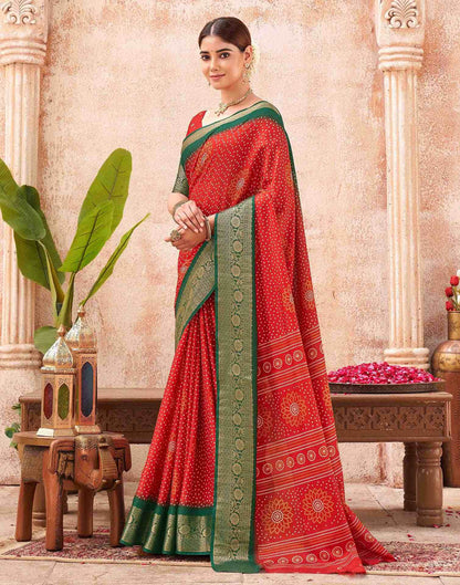 Red Silk Printed Bandhani Saree