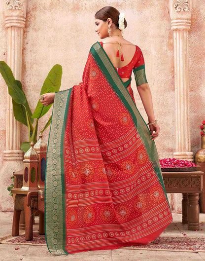 Red Silk Printed Bandhani Saree