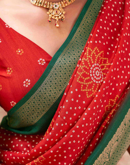 Red Silk Printed Bandhani Saree