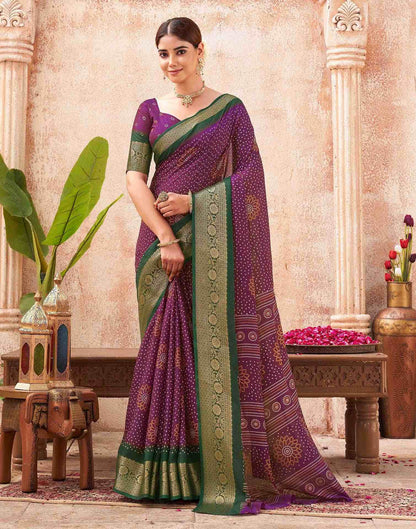 Purple Silk Printed Bandhani Saree