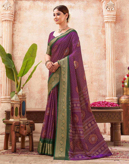 Purple Silk Printed Bandhani Saree