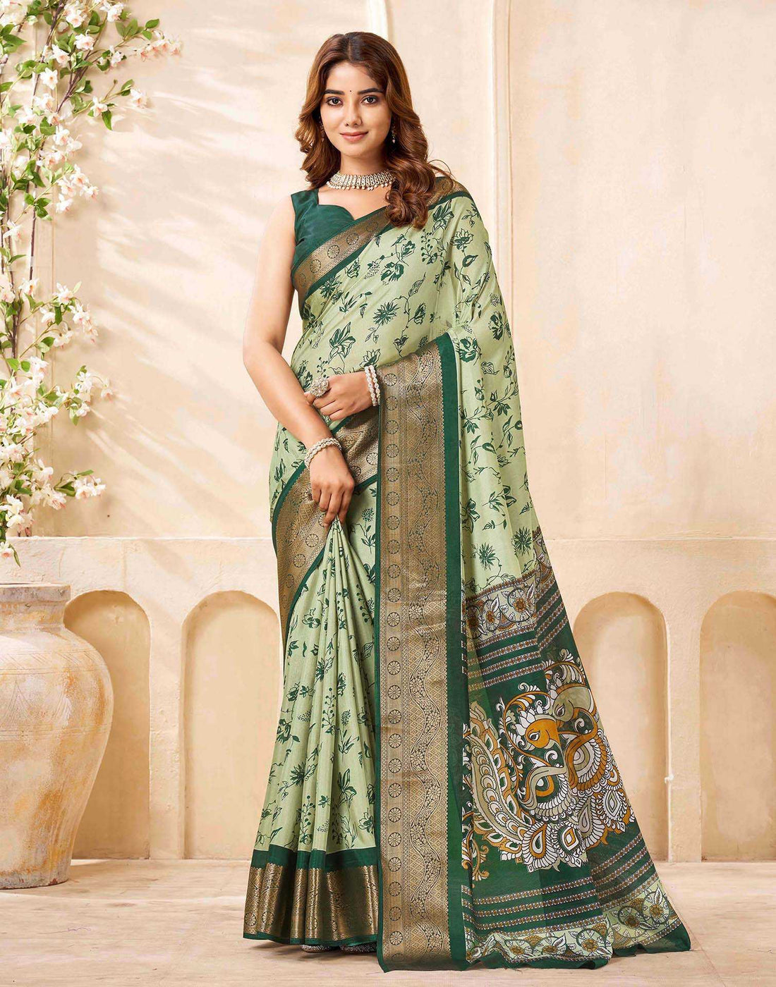 Green Silk Printed Saree