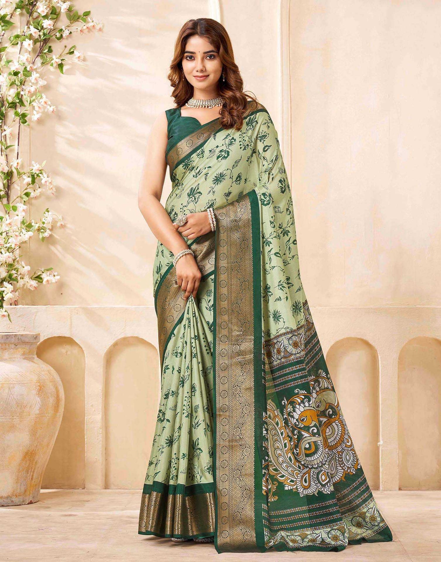 Green Silk Printed Saree