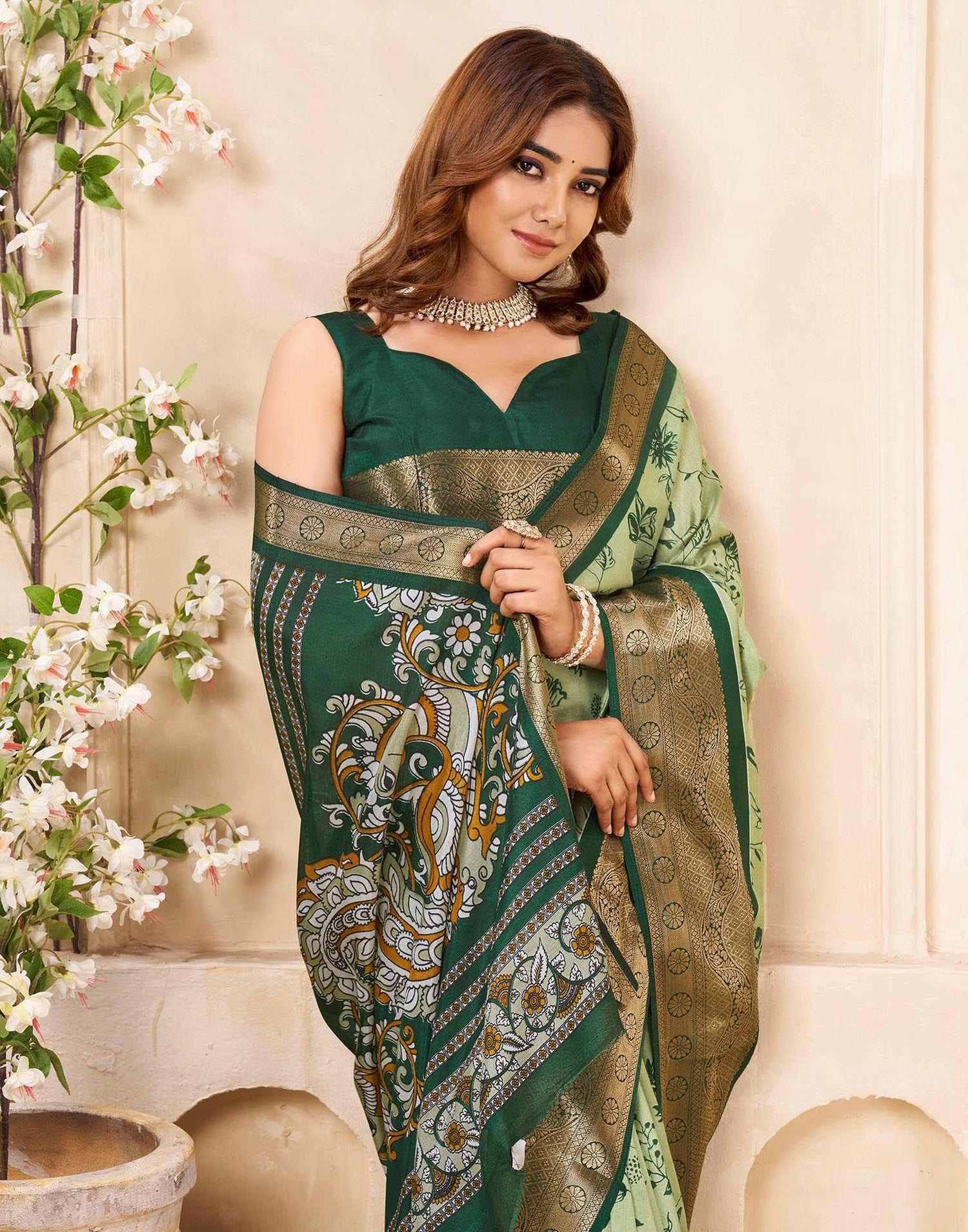 Green Silk Printed Saree