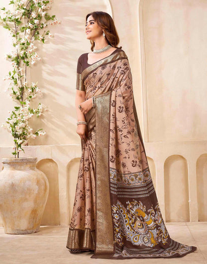 Brown Silk Printed Saree
