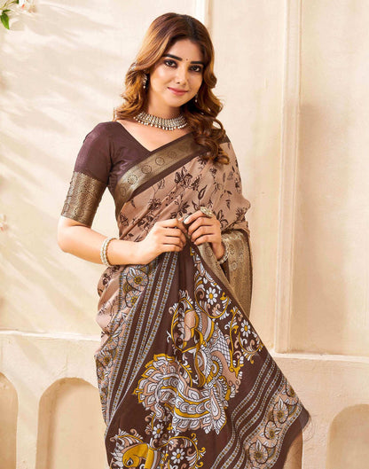Brown Silk Printed Saree
