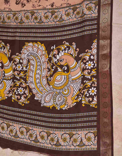Brown Silk Printed Saree