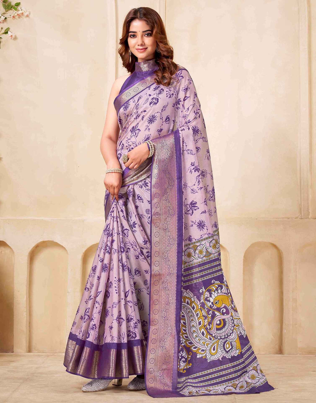 Purple Silk Printed Saree