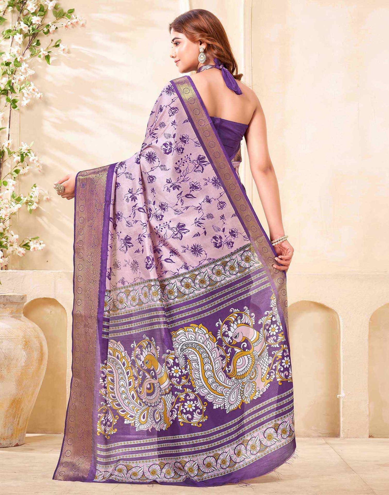 Purple Silk Printed Saree