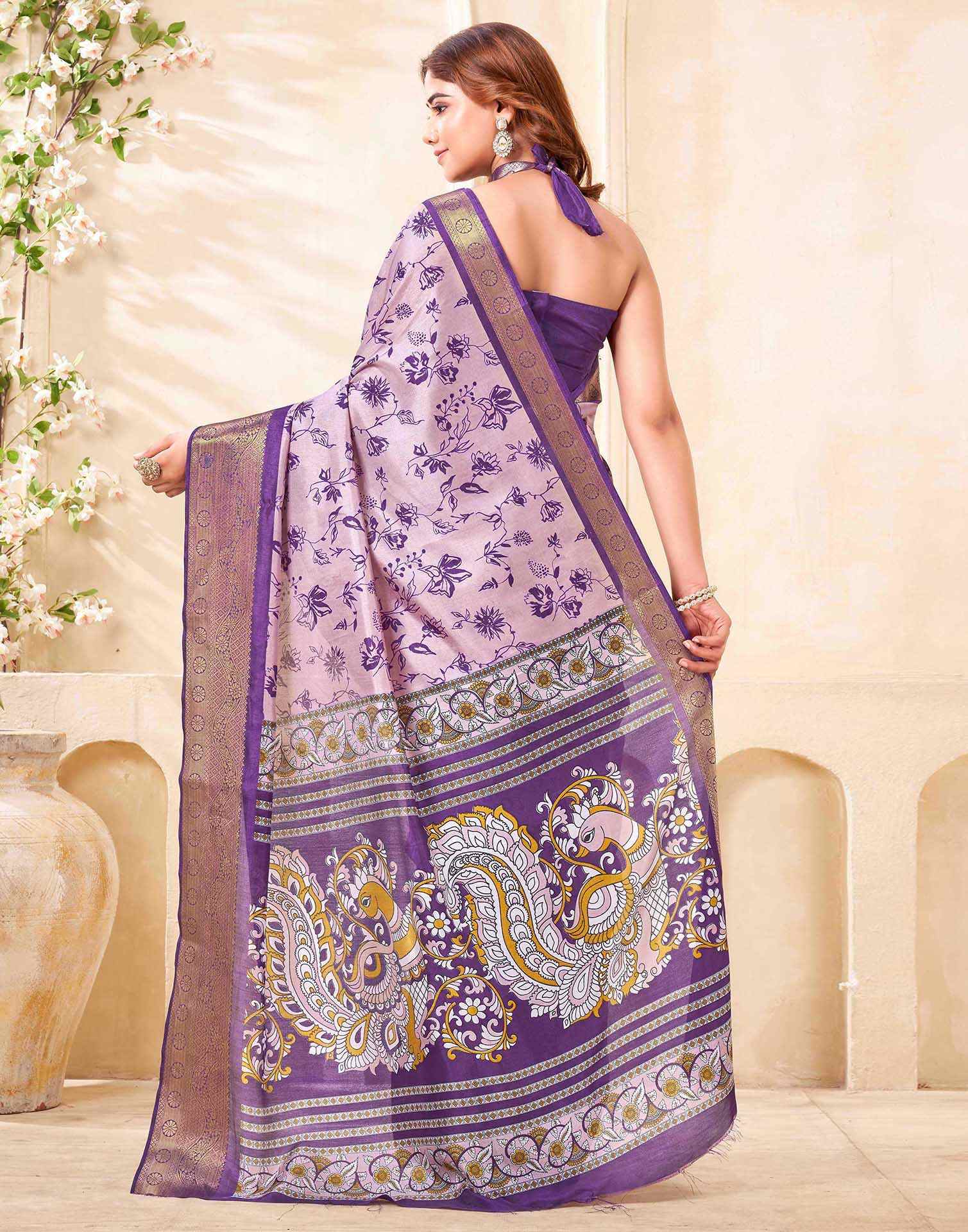 Purple Silk Printed Saree