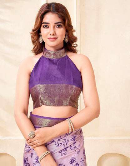Purple Silk Printed Saree