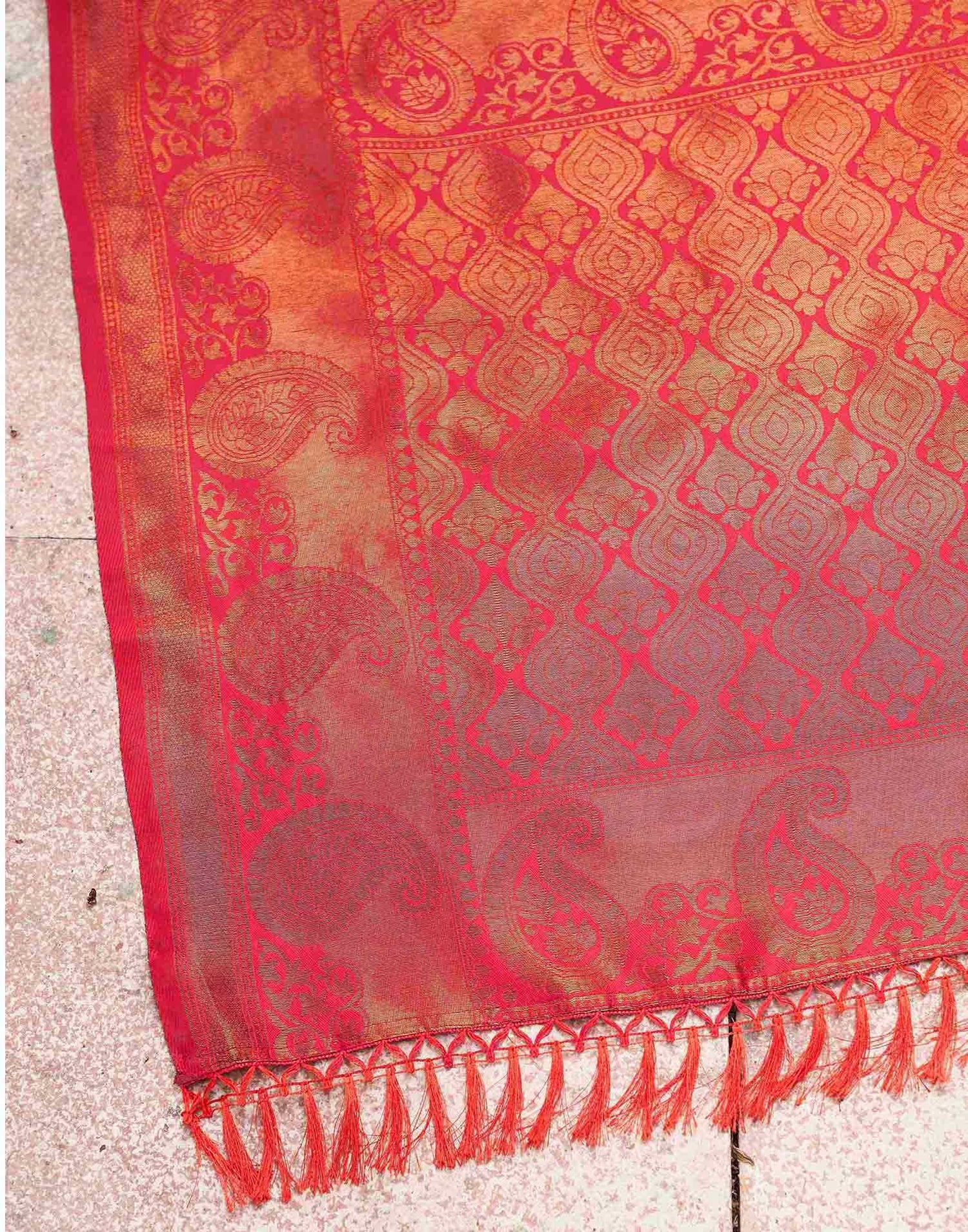 Beige Silk Woven Saree