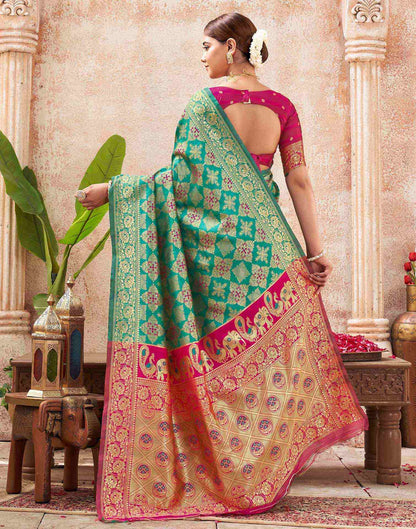 Teal Green Silk Woven Banarasi Saree