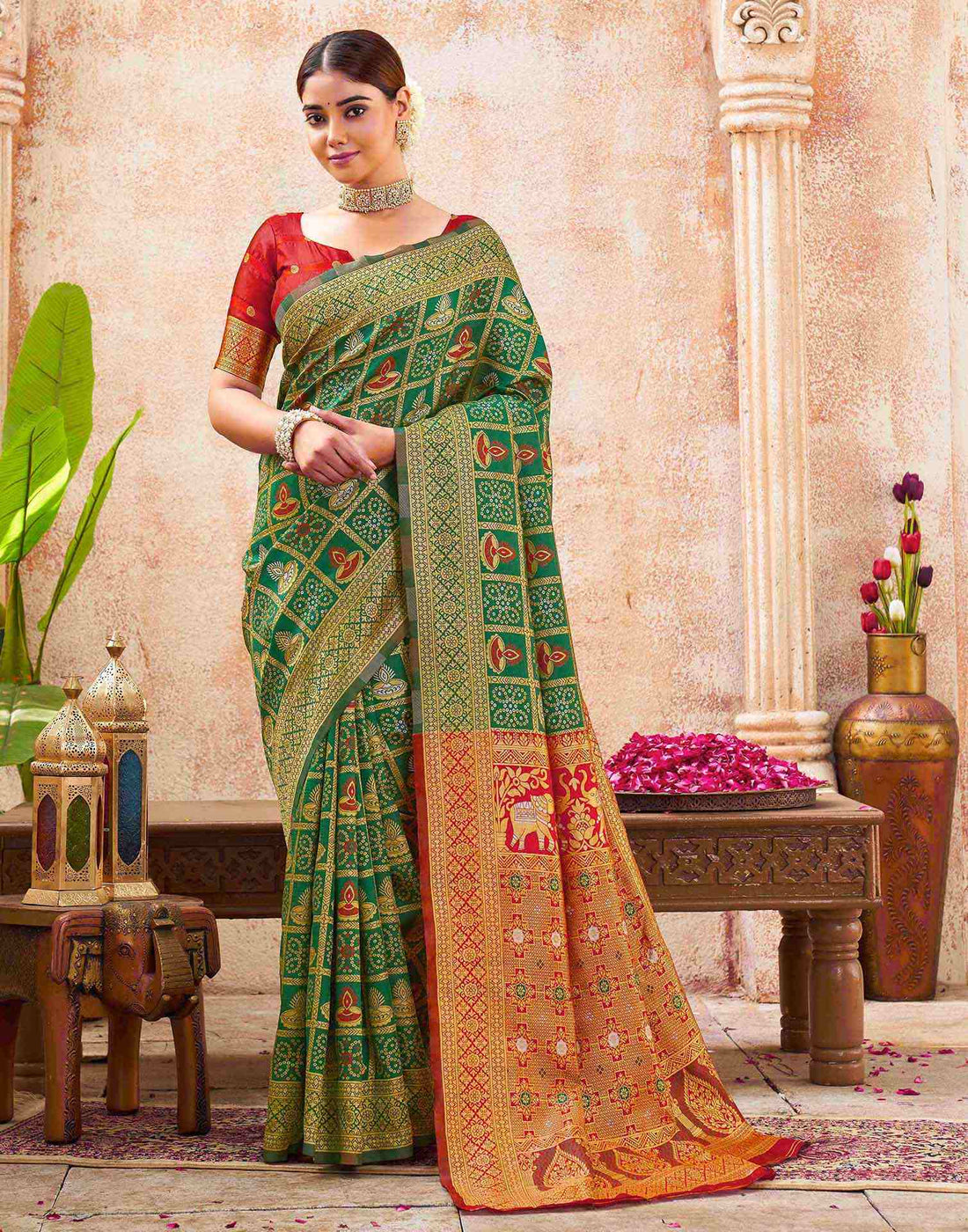 Green Silk Woven Patola Saree