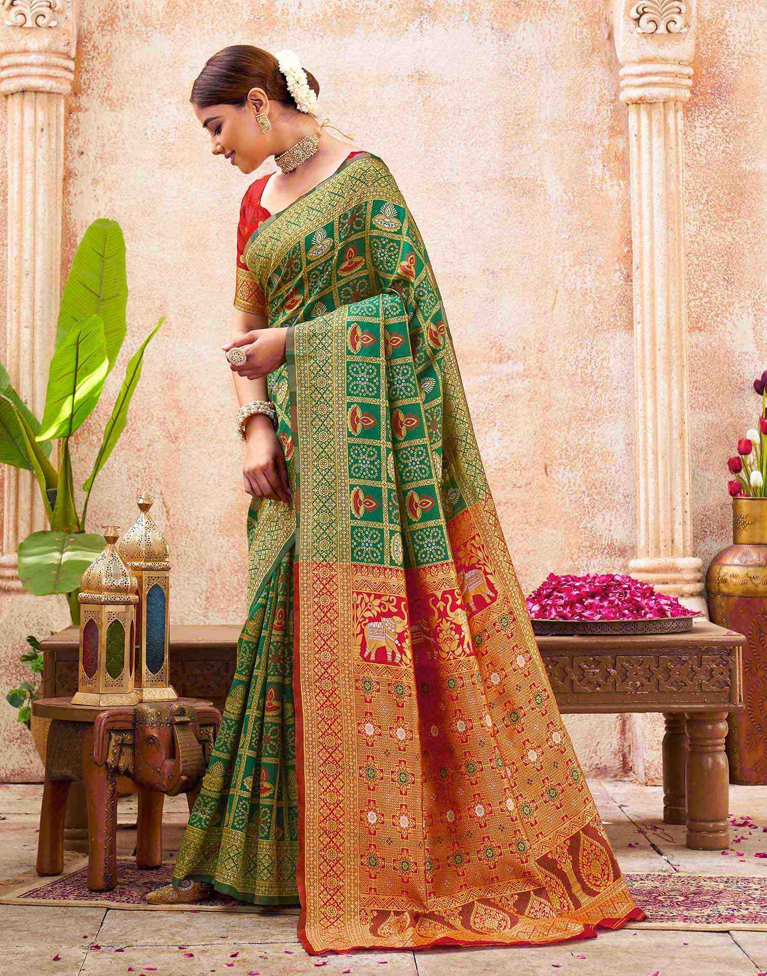 Green Silk Woven Patola Saree