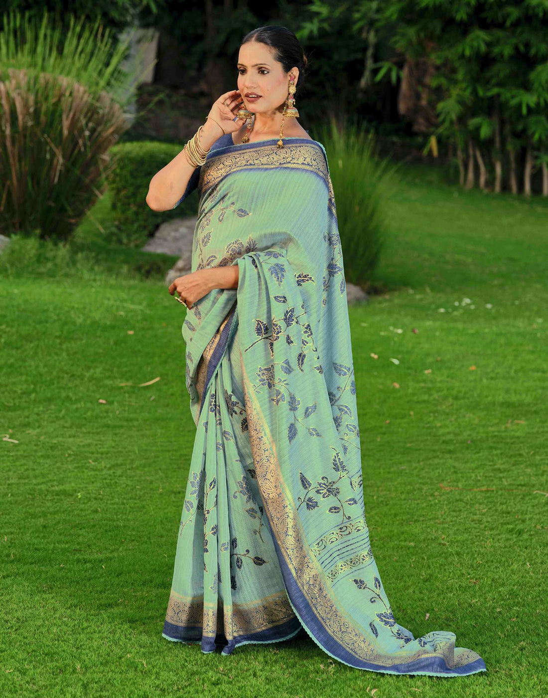 Blue Silk Printed Saree
