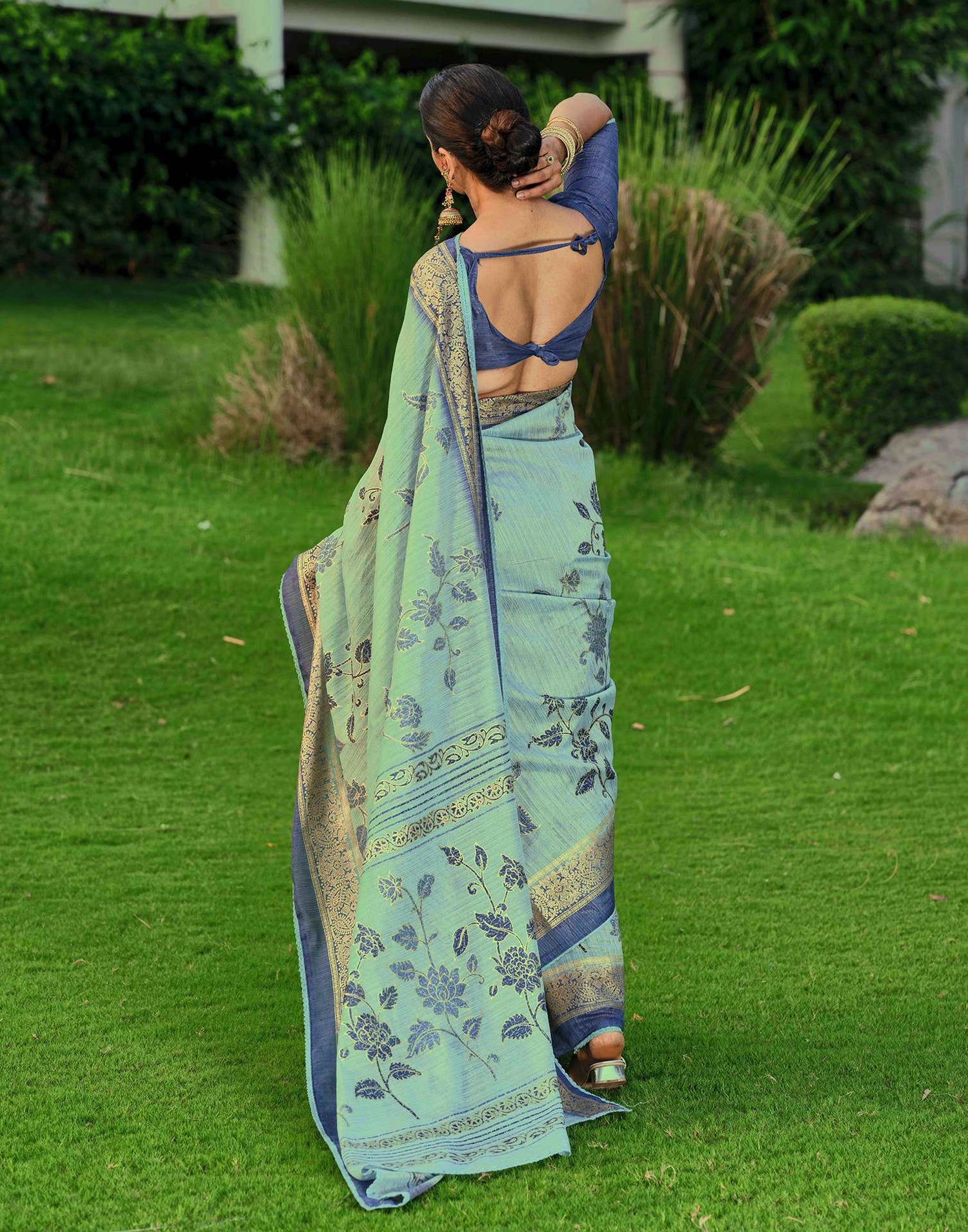 Blue Silk Printed Saree