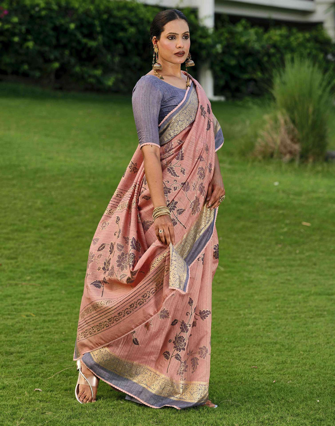 Pink Silk Printed Saree