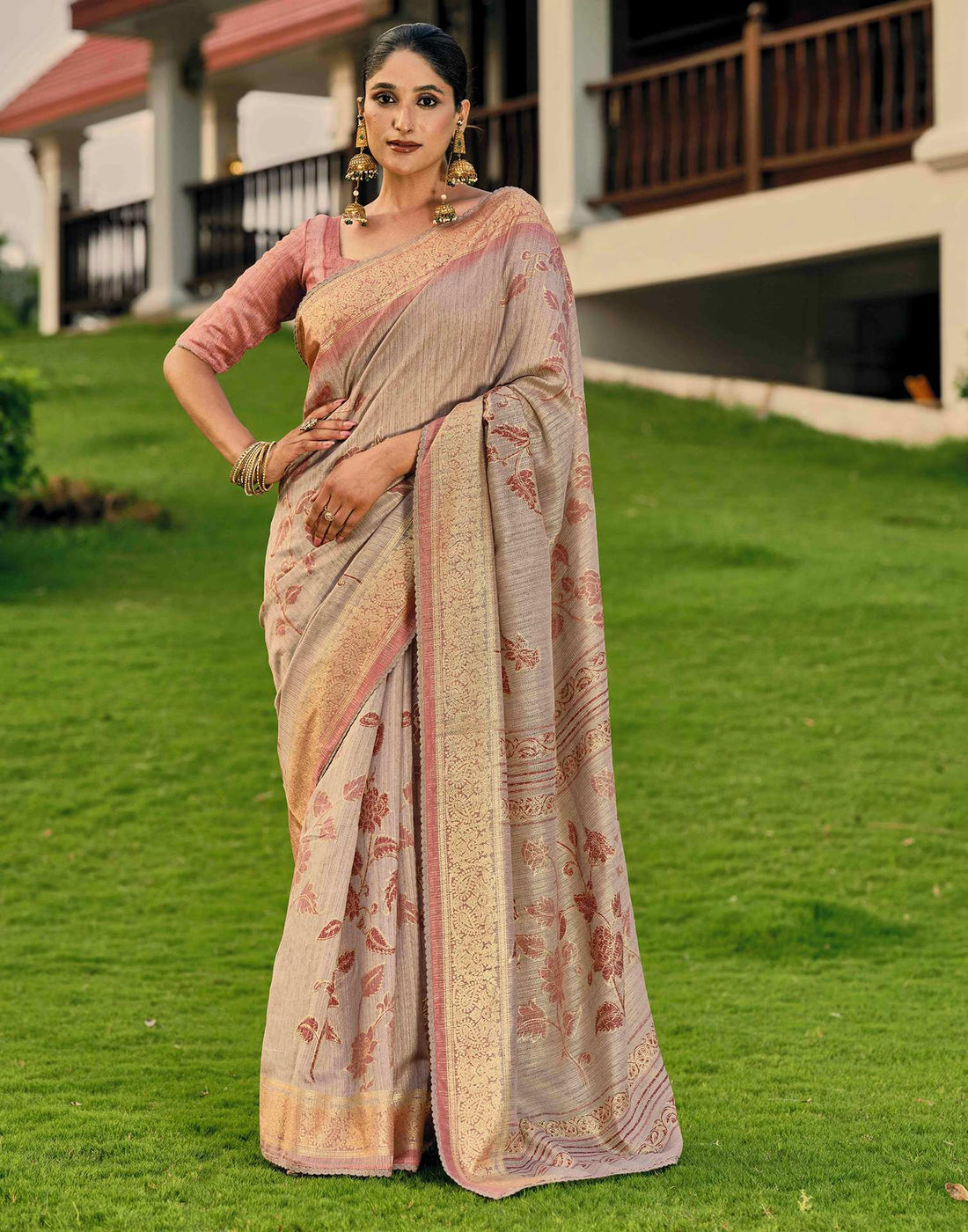 Pink Silk Printed Saree