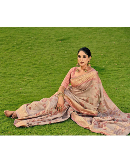 Pink Silk Printed Saree