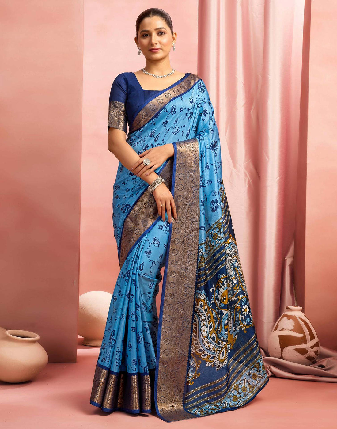 Blue Silk Printed Saree