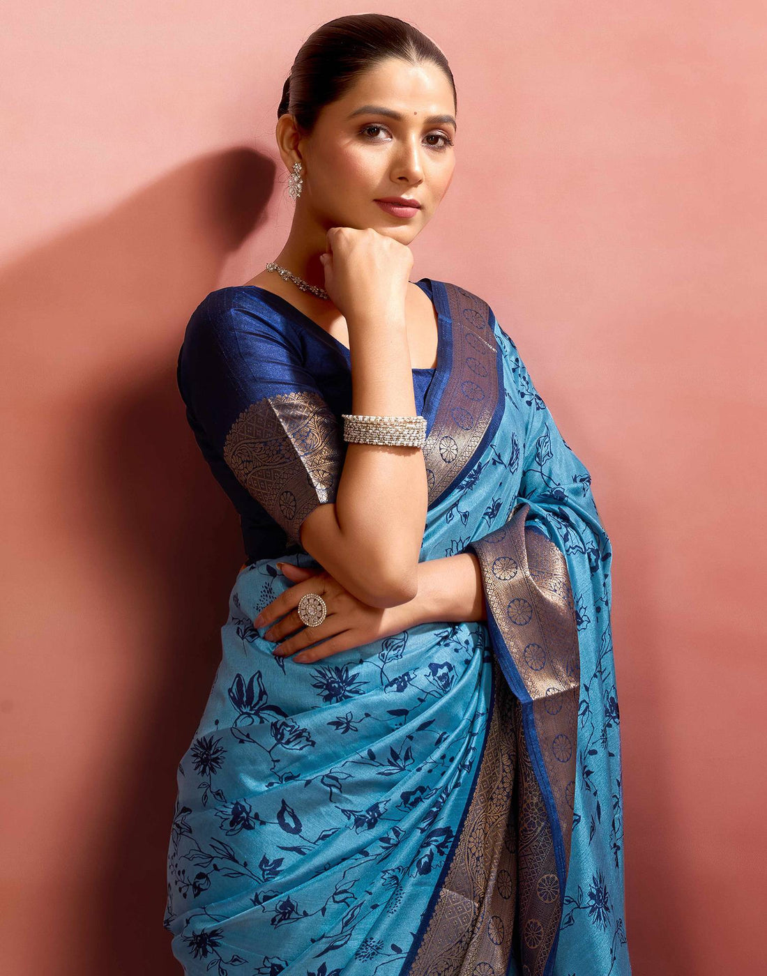 Blue Silk Printed Saree