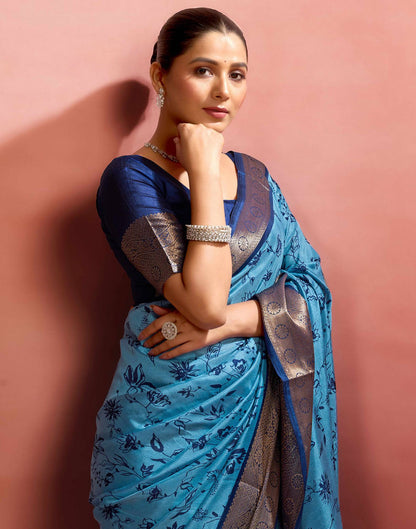 Blue Silk Printed Saree