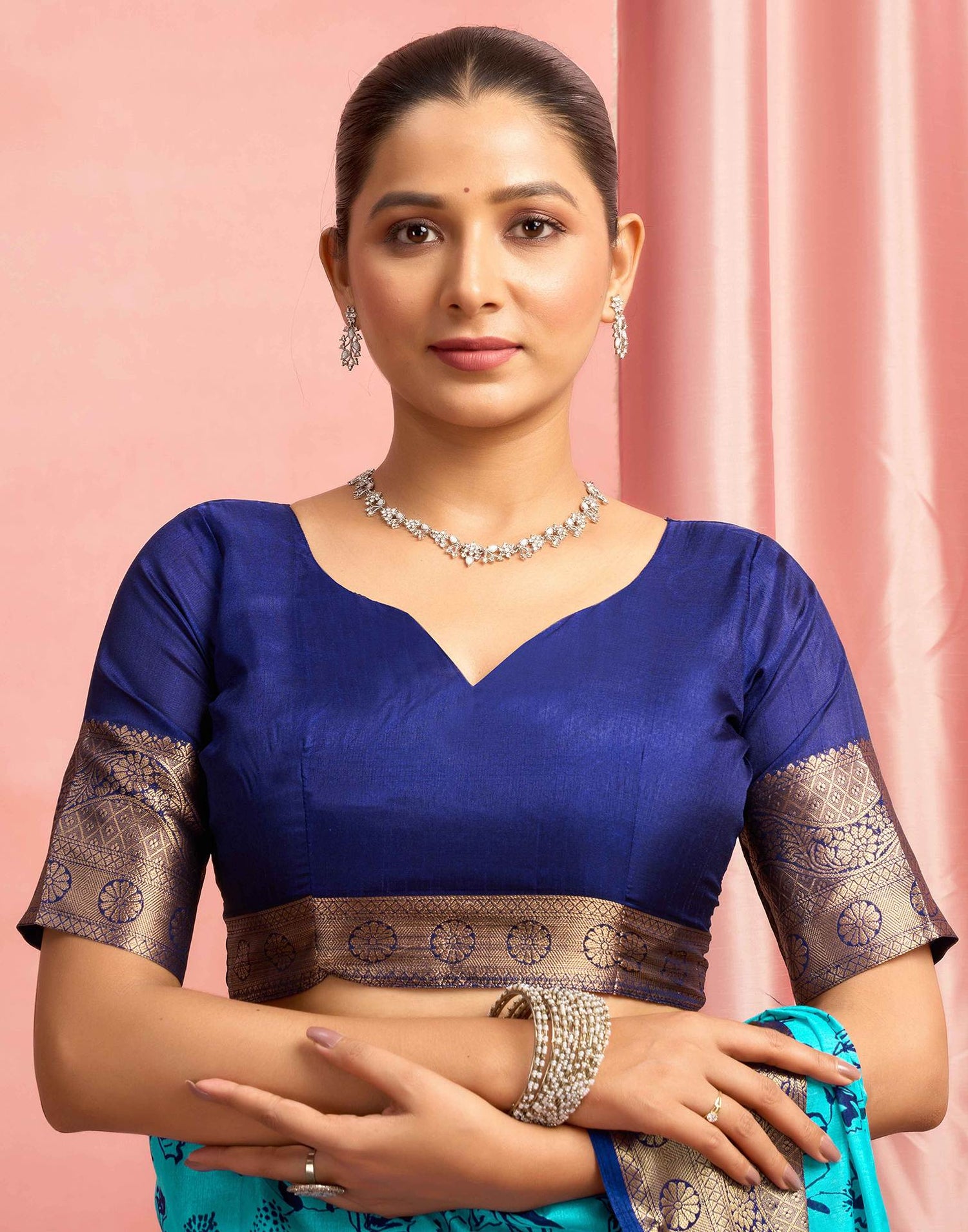 Turquoise Silk Printed Saree