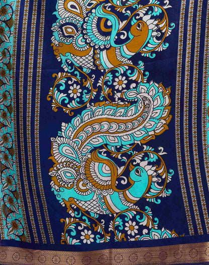 Turquoise Silk Printed Saree
