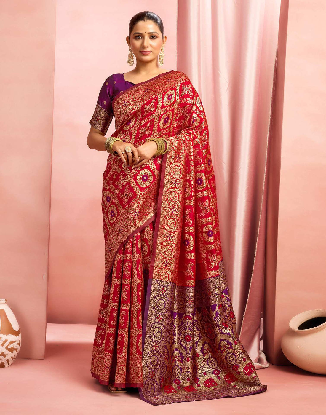 Red Silk Woven Banarasi Saree