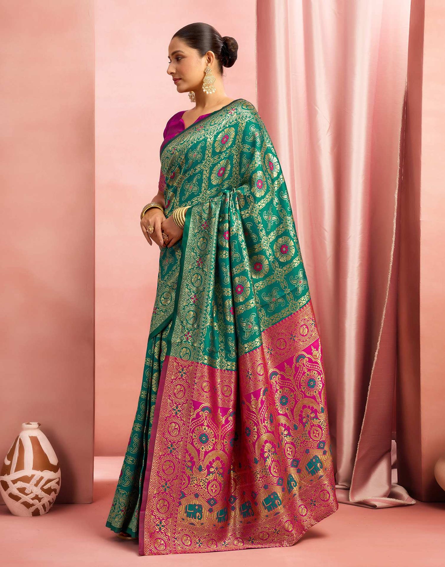 Teal Green Silk Woven Banarasi Saree