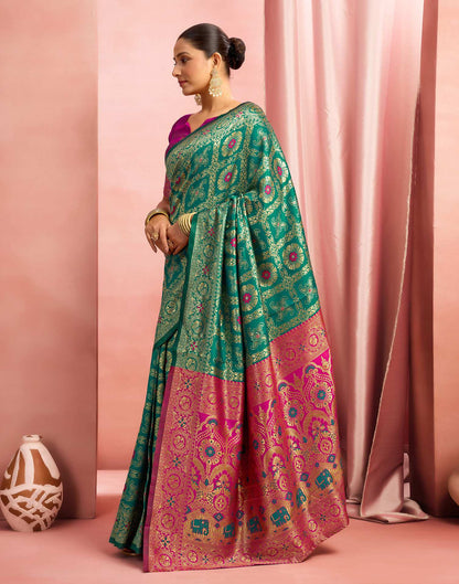 Teal Green Silk Woven Banarasi Saree